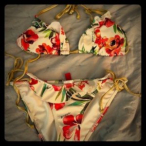 Guess white floral string bikini